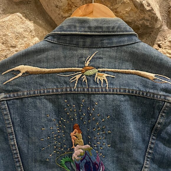 Vintage 1970s Wrangler Hand Embroidered Jean Jacket size 42 great used condition - Picture 10 of 13